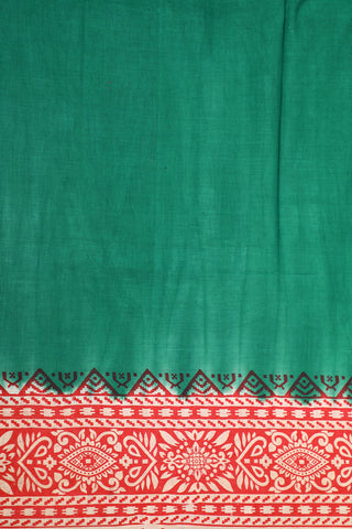 Kalamkari Printed Border In Plain Green Cotton Saree