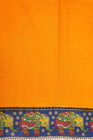 Kalamkari Printed Border In Plain Mango Yellow Cotton Saree