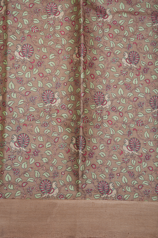 Kalamkari Printed Design Cocoa Brown Tussar Silk Saree