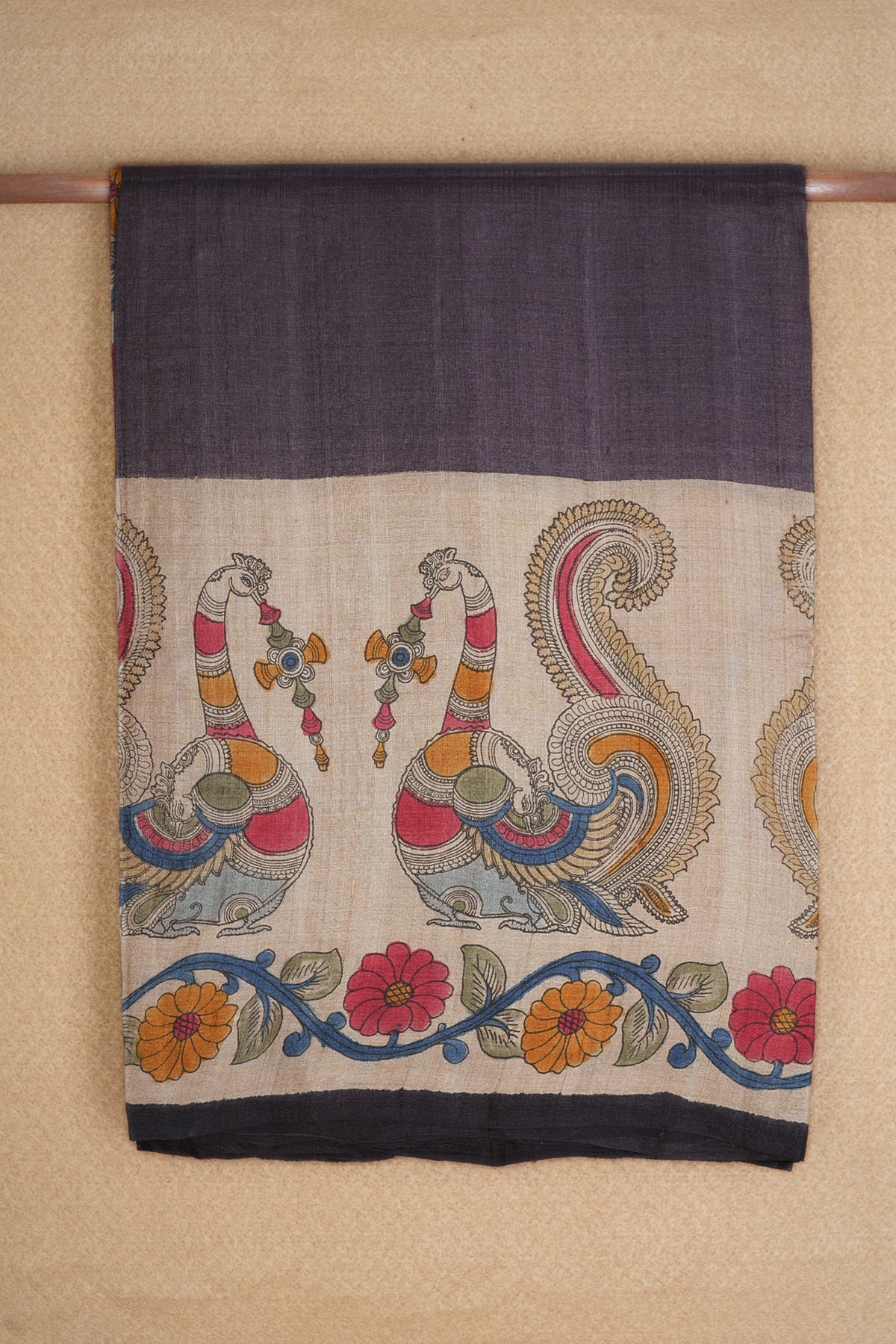 Kalamkari Printed Design Dusty Purple Tussar Silk Saree