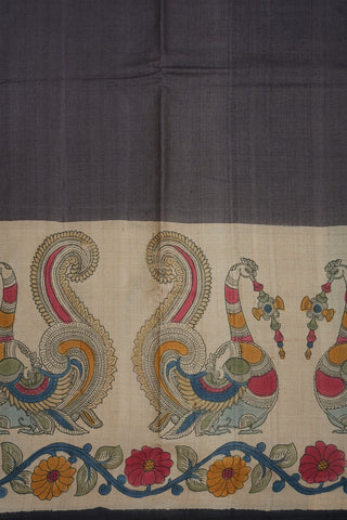 Kalamkari Printed Design Dusty Purple Tussar Silk Saree