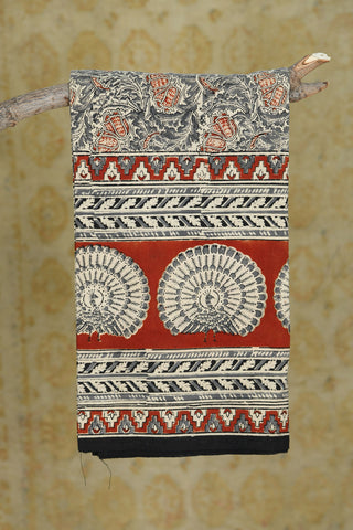 Kalamkari Printed Ochre Red And Grey Cotton Double Bedspread