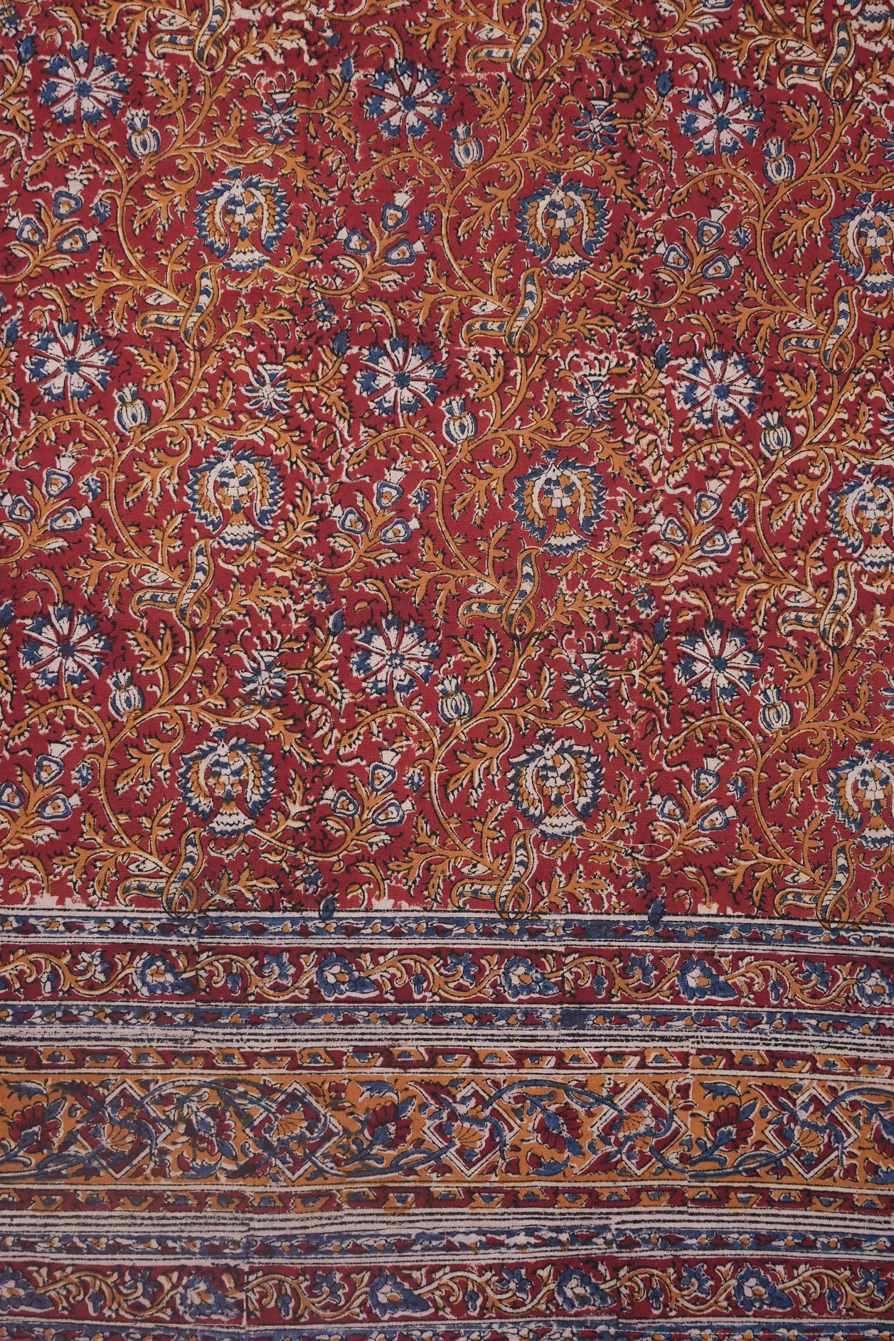 Kalamkari Printed Rust Red Cotton Single Bedspread