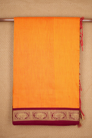 Gold Zari Peacock Design Border Ochre Yellow Kalyani Cotton Saree