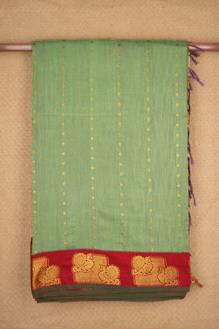 Peacock Design Gold Zari Border Fern Green Kalyani Cotton Saree