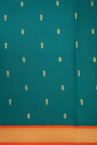 Allover Small Gold Zari Floral Design Pine Green Kalyani Cotton Saree