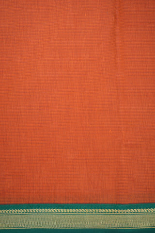 Contrast Border With Gold Zari Paisely Design Pumpkin Orange Kalyani Cotton Saree