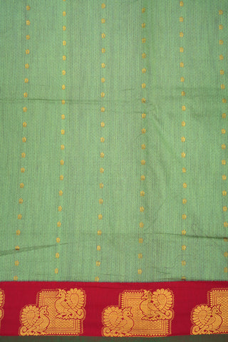 Peacock Design Gold Zari Border Fern Green Kalyani Cotton Saree