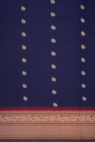 Allover Small Floral Design Zari Butta Royal Blue Kalyani Cotton Saree