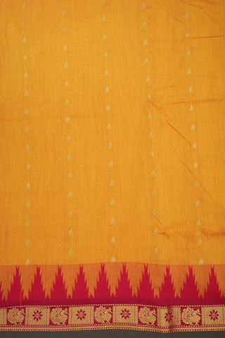 Contrast Temple Border With Peacock Design Gold Yellow Kalyani Cotton Saree