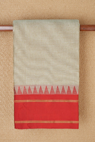 Contrast Threadwork Temple Design Border Green Beige Kanchi Cotton Saree
