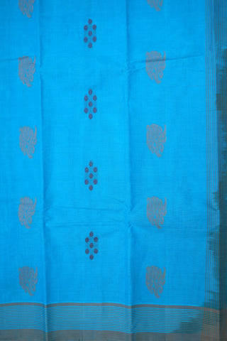 Floral And Dots Threadwork Motifs Sky Blue Kanchi Cotton Saree