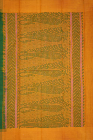 Leaf And Paisley Threadwork Buttas Emerald Green Kanchi Cotton Saree
