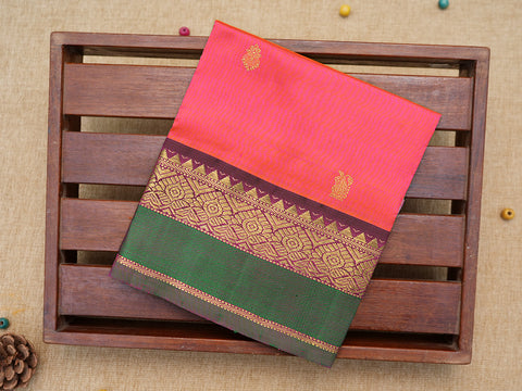 Paisley And Floral Zari Motfis Rani Pink Kanchipuram Silk Pavadai Material