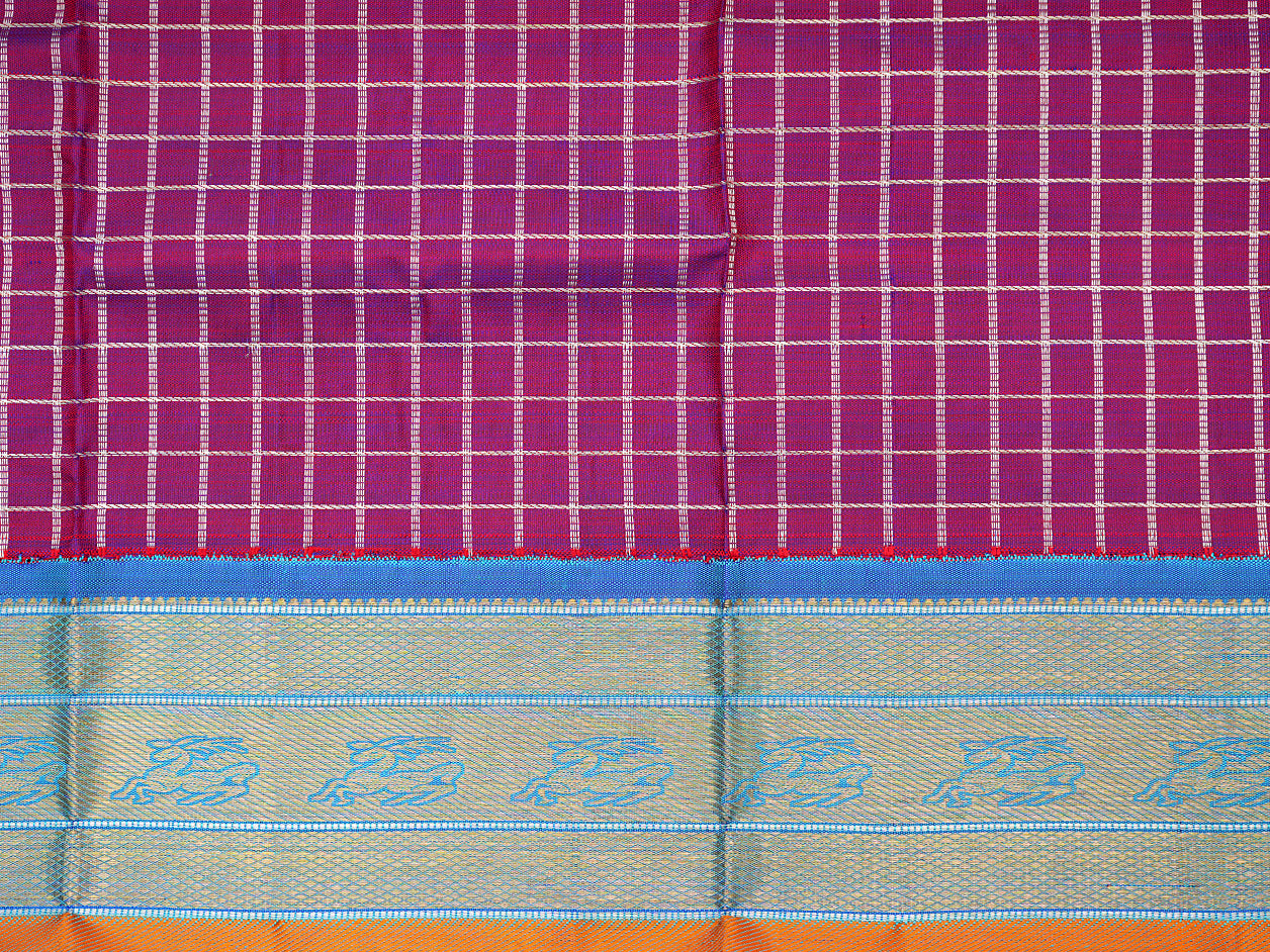 Contrast Korvai Kuyil Kann Border Magenta Purple Kanchipuram Silk Pavadai Material