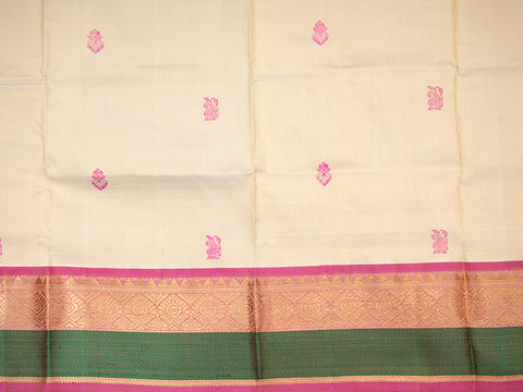 Floral And Temple Zari Border Beige Kanchipuram Silk Pavadai Material
