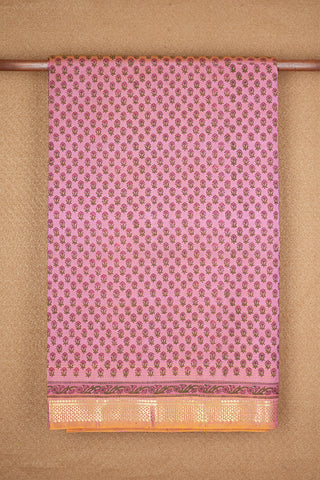 Hand Block Floral Printed With Arai Madam Zari Border Mulberry Kanchipuram Silk Saree