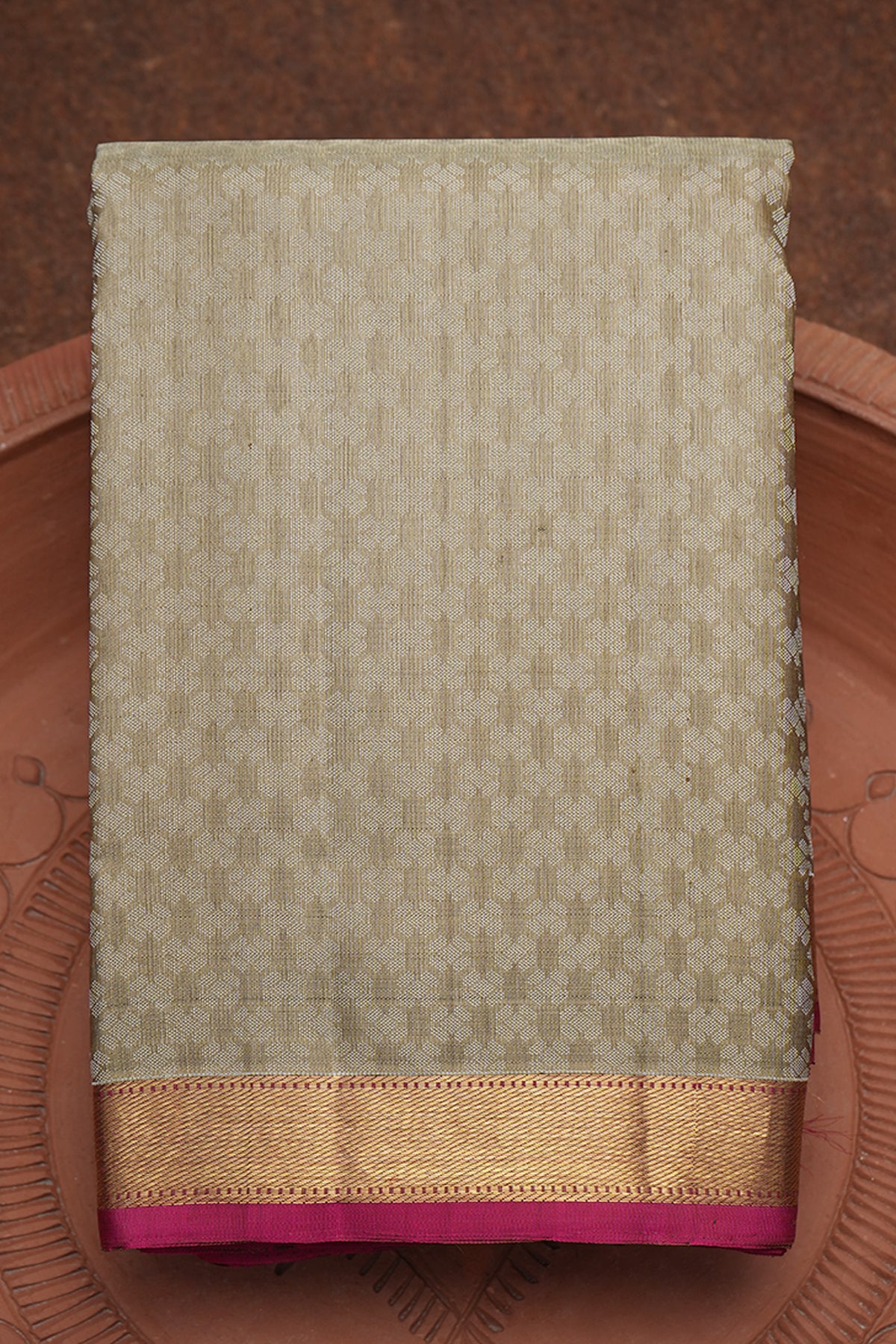 Threadwork Jacquard Beige Kanchipuram Handloom Silk Saree