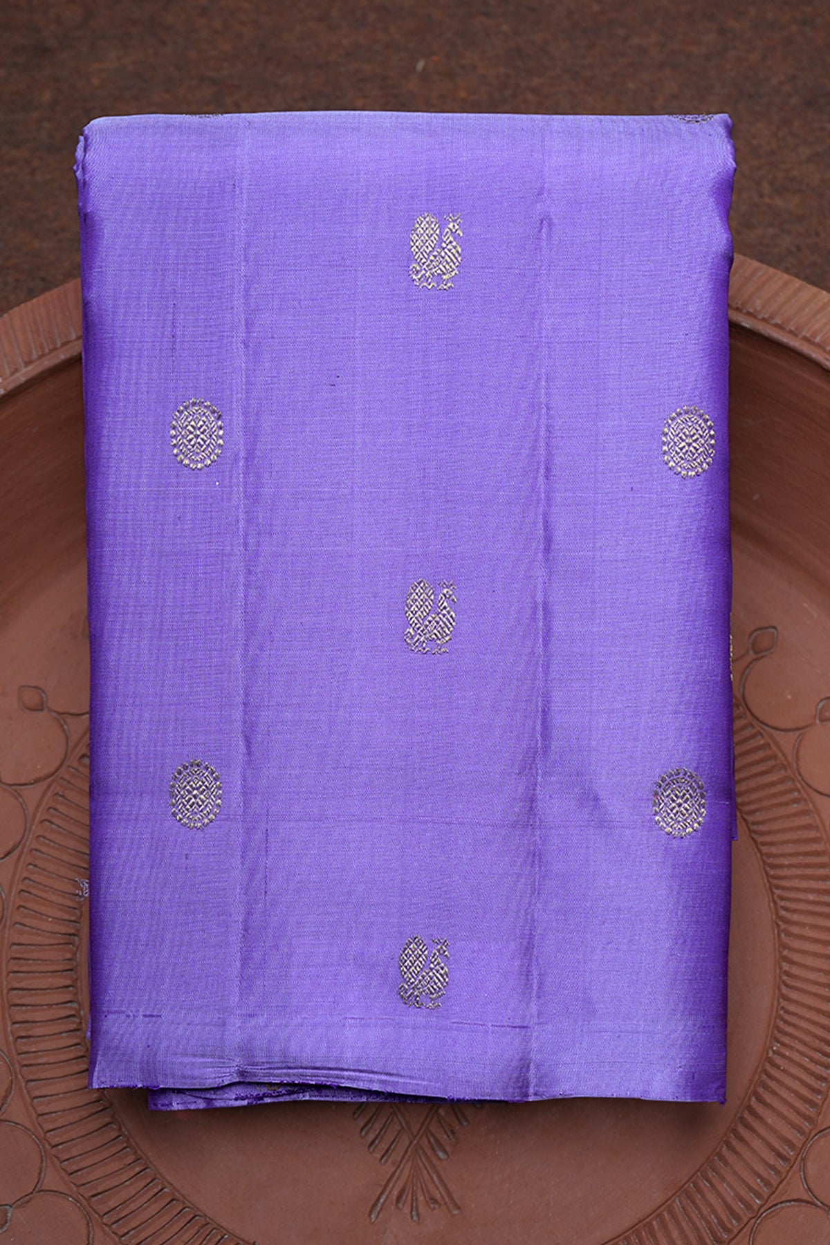Peacock And Chakram Motifs Violet Kanchipuram Silk Saree