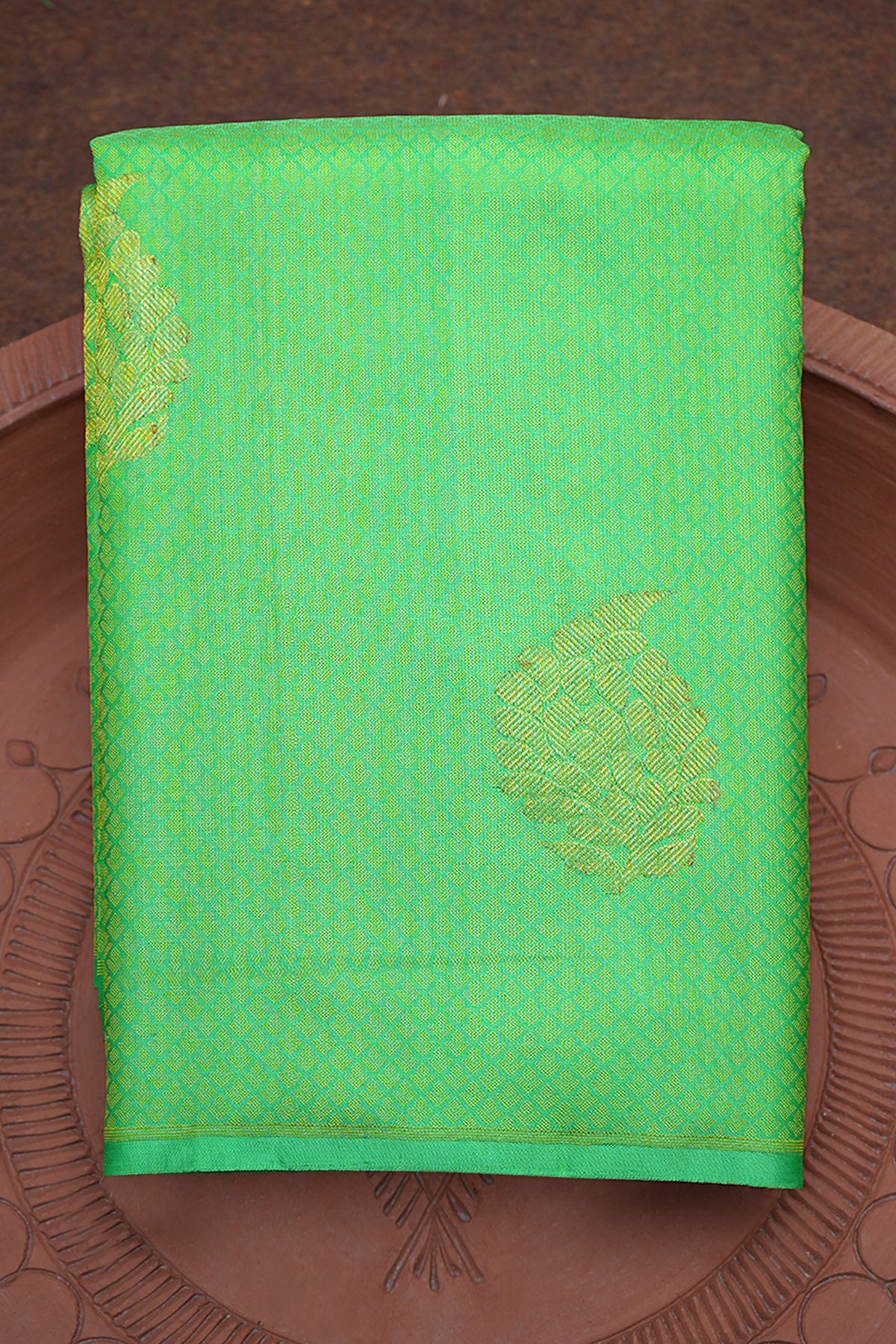 Threadwork And Tree Motifs Parrot Green Kanchipuram Silk Saree
