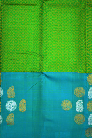 Jacquard Pattern Leaf Design Parrot Green Kanchipuram Silk Saree