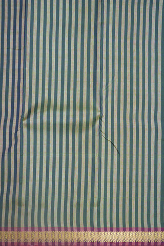 Contrast Zari Border With Stripes Design Peacock and Pastel Green Kanchipuram Silk Saree