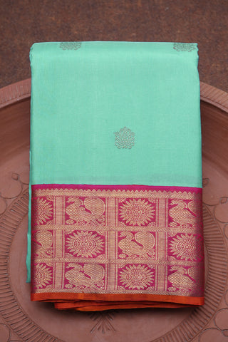 Peacock and Chakram Zari Border Mint Green Kanchipuram Silk Saree