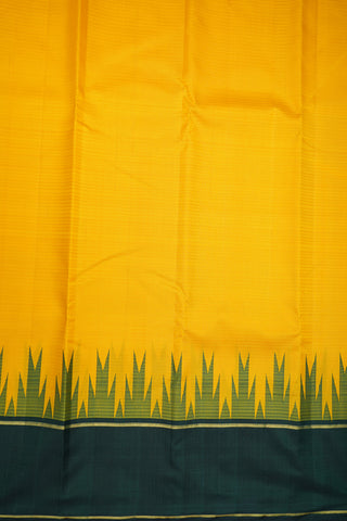 Temple Zari Border With Stripes Mango Yellow Kanchipuram Silk Saree