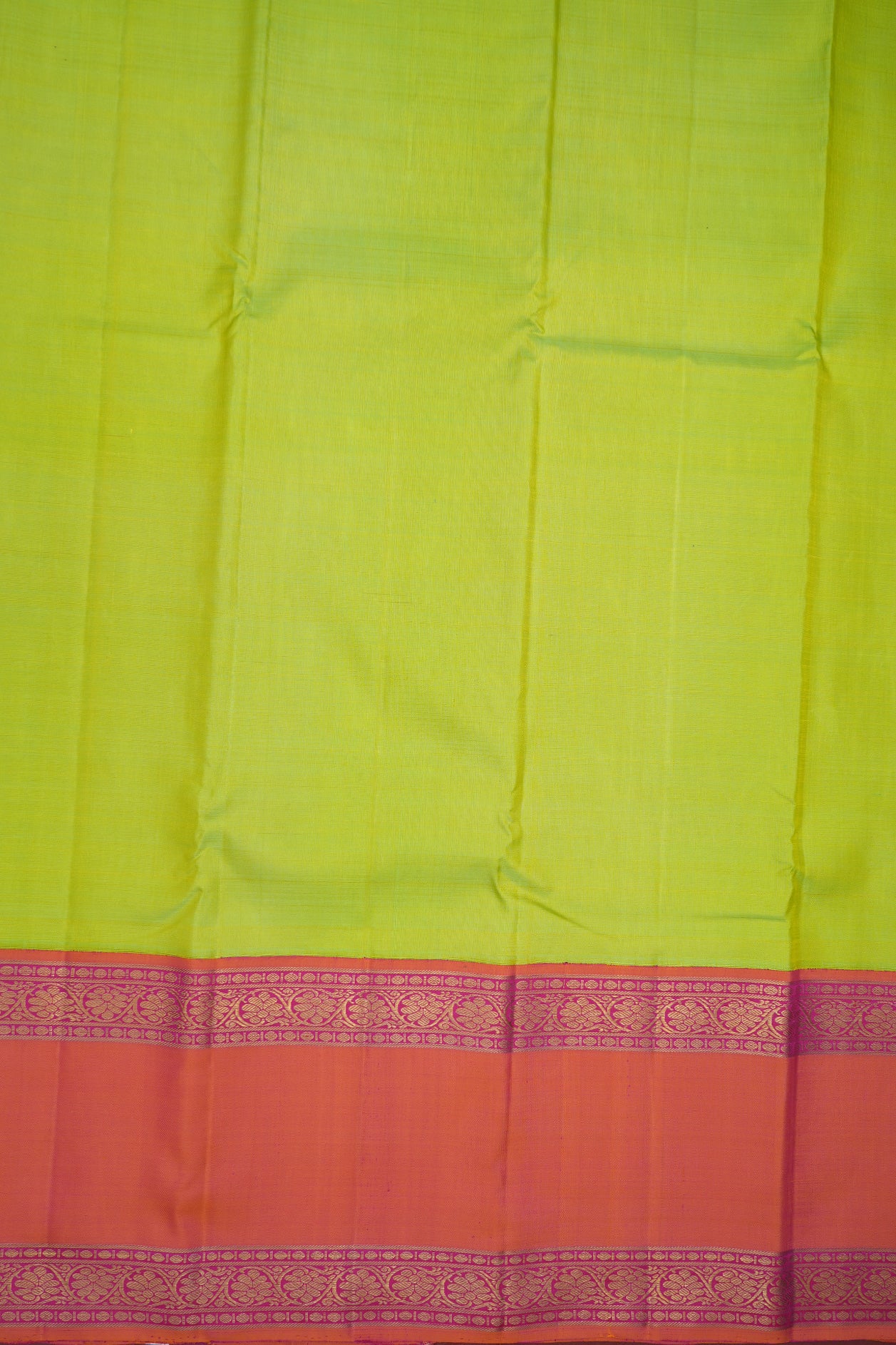 Rettai Pettu Border With Plain Lime Green Kanchipuram Silk Saree