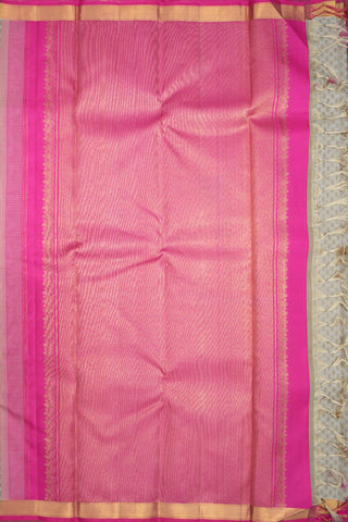 Threadwork Jacquard Beige Kanchipuram Handloom Silk Saree