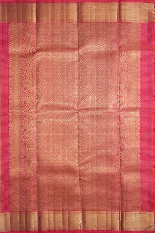 Checked Zari And Floral Motifs Reddish Pink Kanchipuram Silk Saree