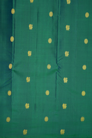 Peacock And Chakram Motifs Forest Green Kanchipuram Silk Saree