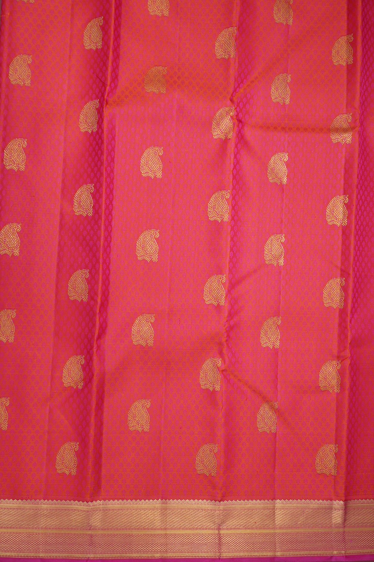 Allover Floral And Gold Zari Paisley Butta Royal Orange Kanchipuram Silk Saree