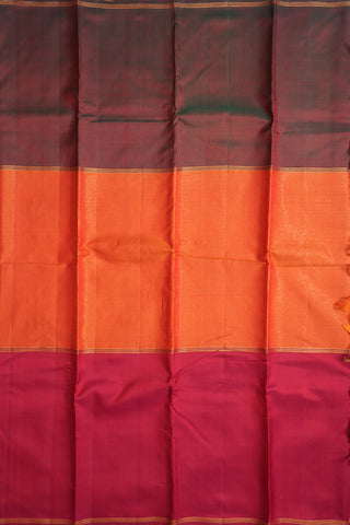 Big Ganga Jamuna Border Bright Orange Kanchipuram Silk Saree