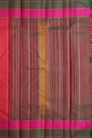 Contrast Border Bright Orange And Rani Pink Kanchipuram Silk Saree