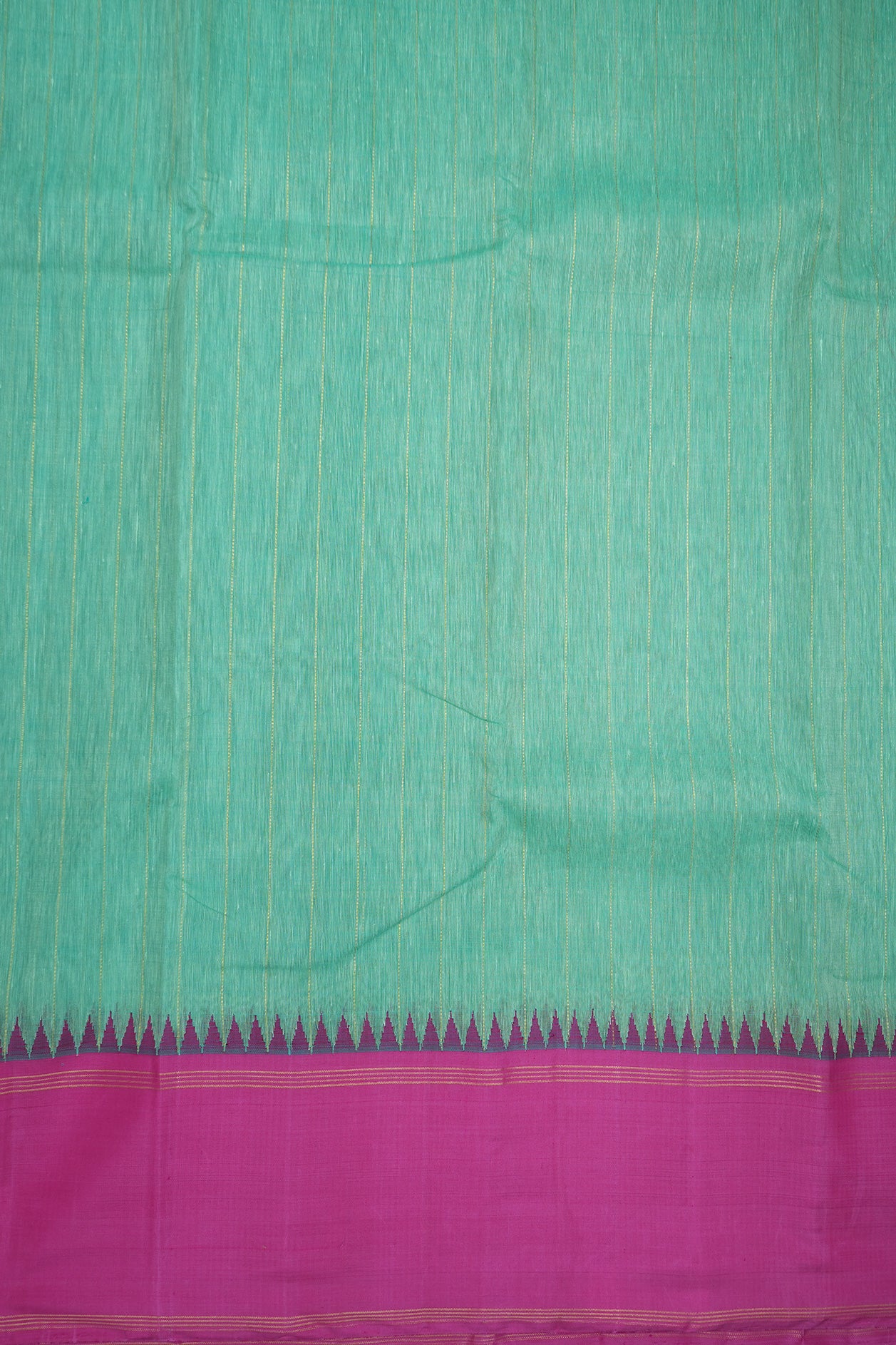 Contrast Temple Border Mint Green Silk Linen Kanchipuram Saree
