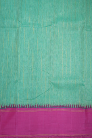 Contrast Temple Border Mint Green Silk Linen Kanchipuram Saree
