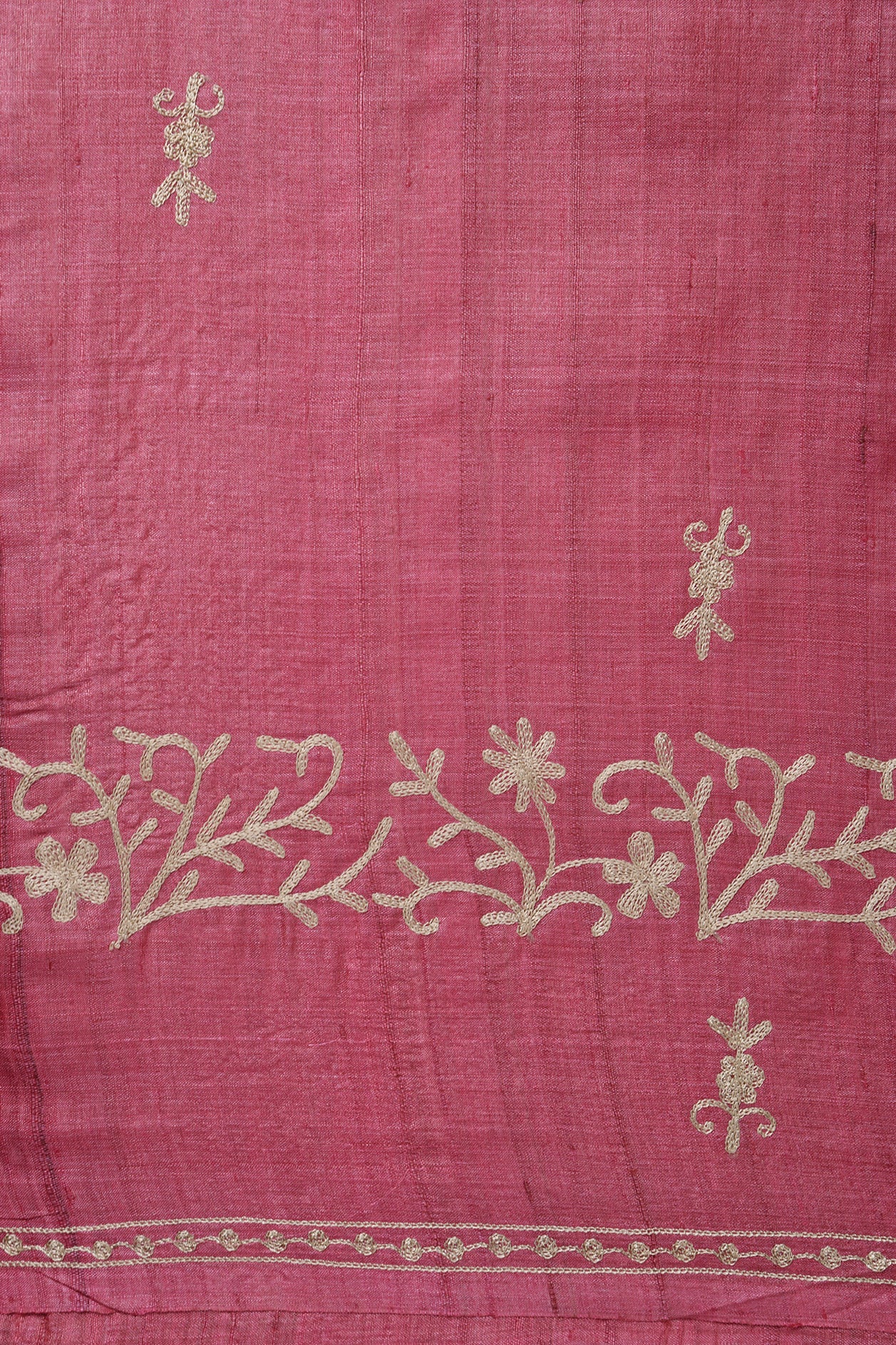 Kashmiri Embroidery Work Floral Motif Dusty Pink Tussar Saree