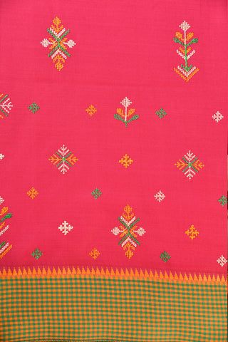 Kasuti Embroidery Work Pink Dharwad Cotton Saree