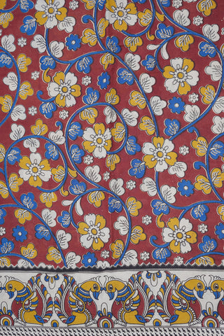 Kodi Floral Buttas Maroon Printed Kalamkari Cotton Saree