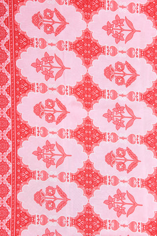 Kolam Design Red Printed Silk Saree