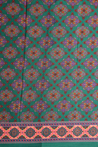 Kolam Design Teal Green Printed Silk Saree