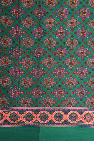 Kolam Design Teal Green Printed Silk Saree