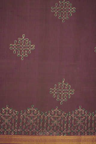 Kolam Printed Design Dusty Red Mangalagiri Cotton Saree