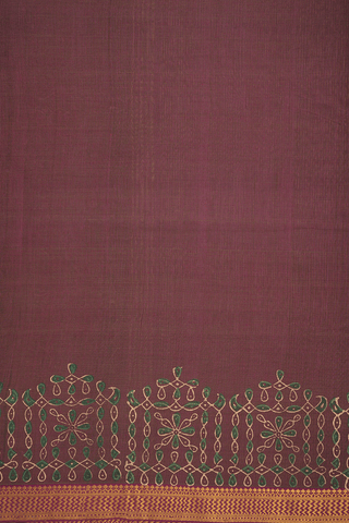 Kolam Printed Design Dusty Red Mangalagiri Cotton Saree