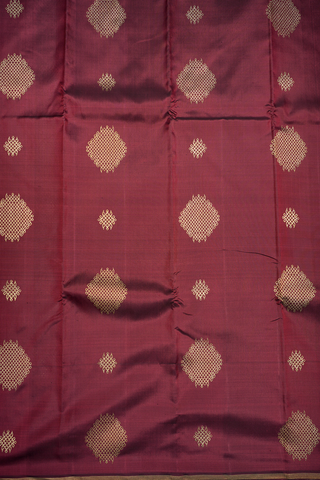 Kolam Zari Motifs Burgundy Kanchipuram Silk Saree