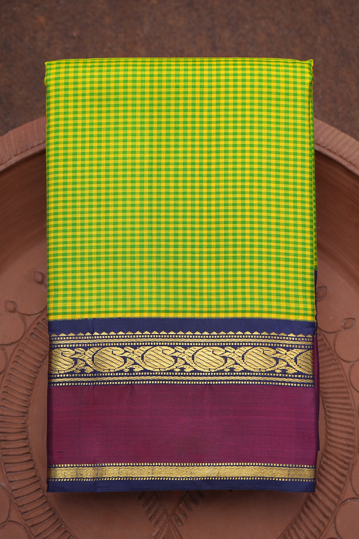 Korvai Border Green And Yellow Kanchipuram Silk Saree