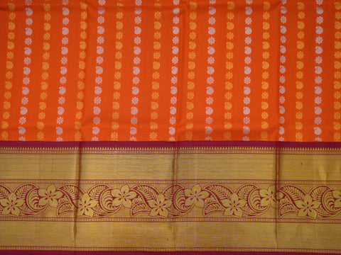 Korvai Border With Paisley And Floral Buttas Bright Orange Silk Pavadai Sattai Material