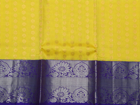Korvai Floral Border With Bindi Buttis Deep Yellow Kanchipuram Silk Unstitched Pavadai Sattai Material