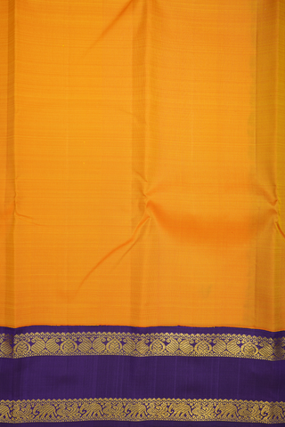 Korvai Zari Border Plain Honey Orange Kanchipuram Silk Saree